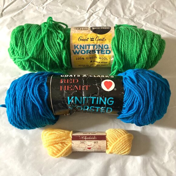 NEW Yarn 3 Skeins 100% Virgin Wool Mixed Lot Green Blue Yellow 1/3oz - 4oz - Picture 1 of 7